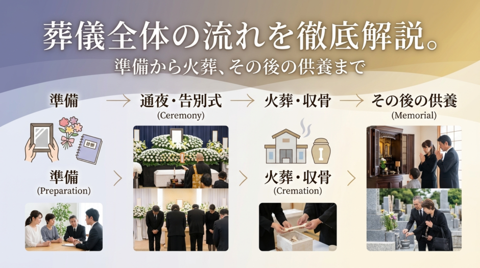 葬儀全体の流れを徹底解説。準備から火葬、その後の供養まで