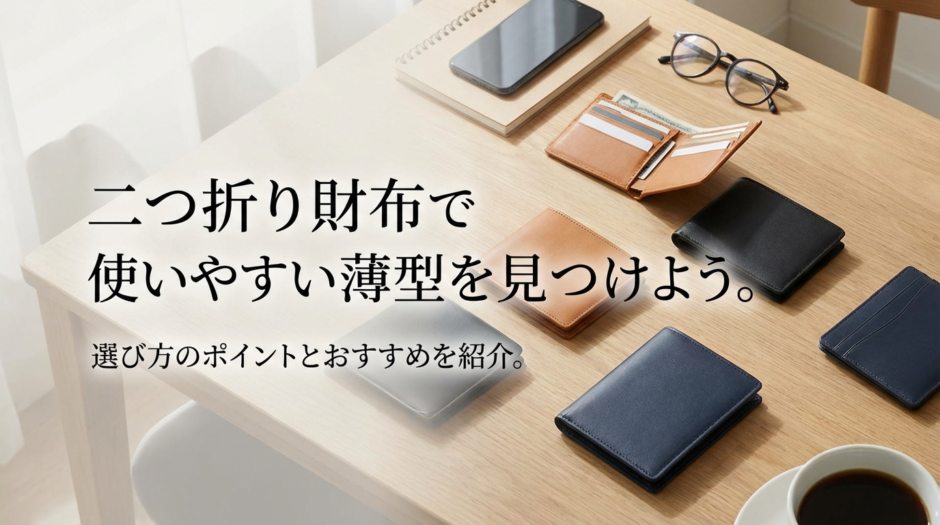 二つ折り財布で使いやすい薄型を見つけよう。選び方のポイントとおすすめを紹介。